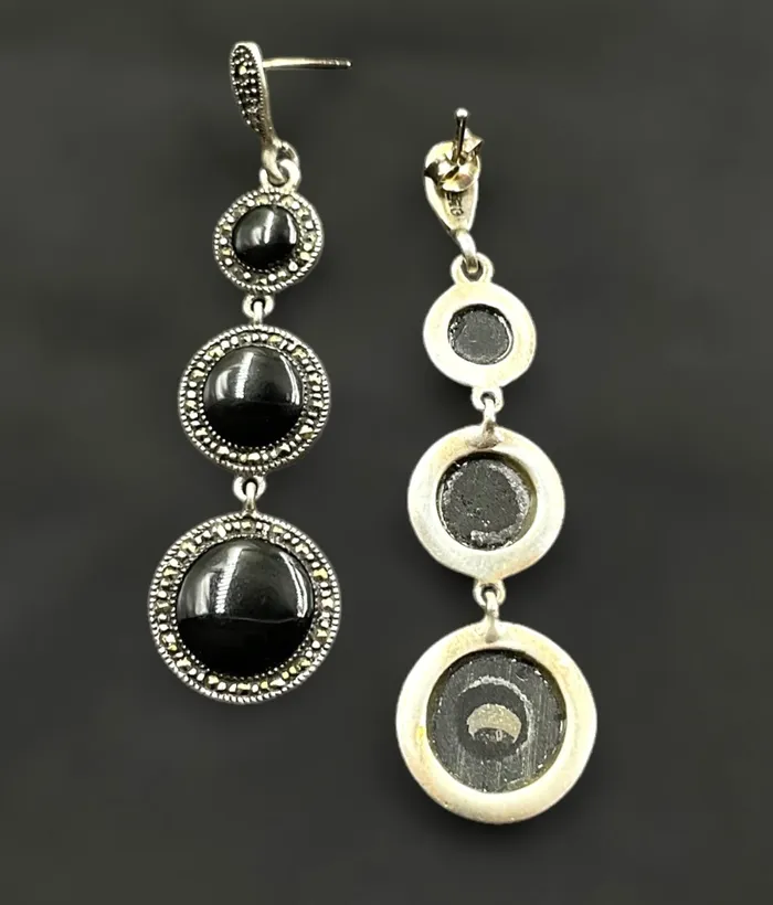 Earrings The Vidisha Silver Marcasite Cocktail Earrings Black Marcasite