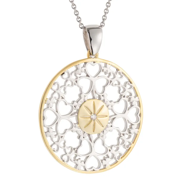Galway Hearts Shamrocks Silver And Gold Pendant Galway Necklaces