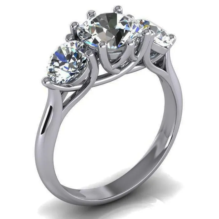 GB 451 Carats Round 3 Stone Natural Earth Mined Diamond Engagement Ring Trellis Style Rings