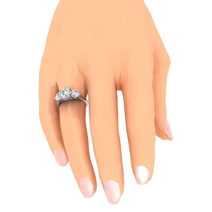 GB 451 Carats Round 3 Stone Natural Earth Mined Diamond Engagement Ring Trellis Style Rings