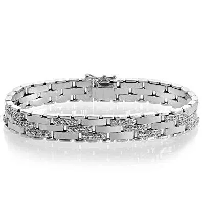 GB Bracelets Mens Bracelet 425 Carats Round Natural Earth Mined Diamonds White Gold 14K GB Bracelets Mens Bracelet 425 Carats Round Natural Earth Mined Diamonds White Gold 14K