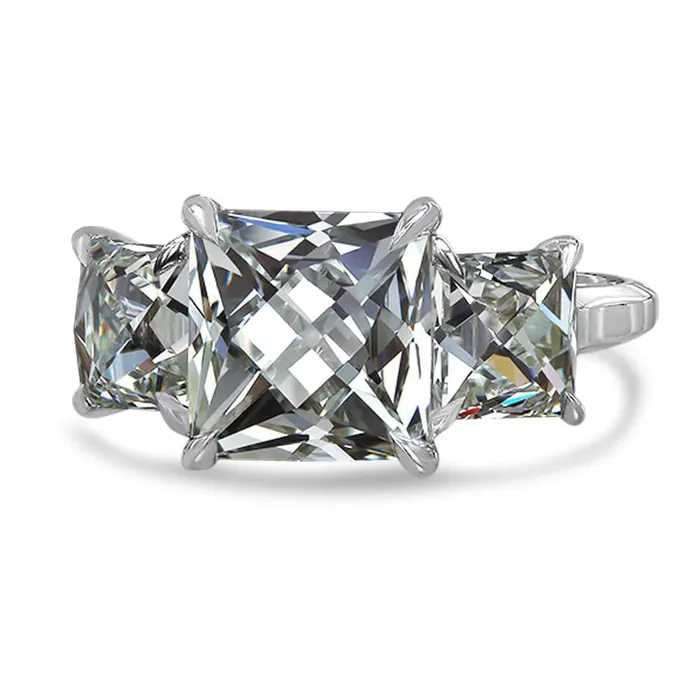 GB Eagle Claw Prongs French Cut Lab Grown Diamond Three Stone Ring Rings GB Eagle Claw Prongs French Cut Lab Grown Diamond Three Stone Ring Rings