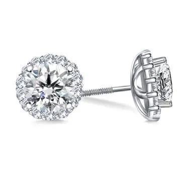 GB Earrings 130 Carats Round Halo Natural Earth Mined Diamond Stud Earring White Gold Jewelry New GB Earrings 130 Carats Round Halo Natural Earth Mined Diamond Stud Earring White Gold Jewelry New