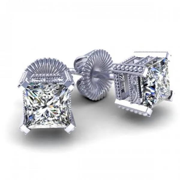 GB Earrings 170 Ct Princess Solitaire Natural Earth Mined Diamond Stud Earring 14K White Gold GB Earrings 170 Ct Princess Solitaire Natural Earth Mined Diamond Stud Earring 14K White Gold