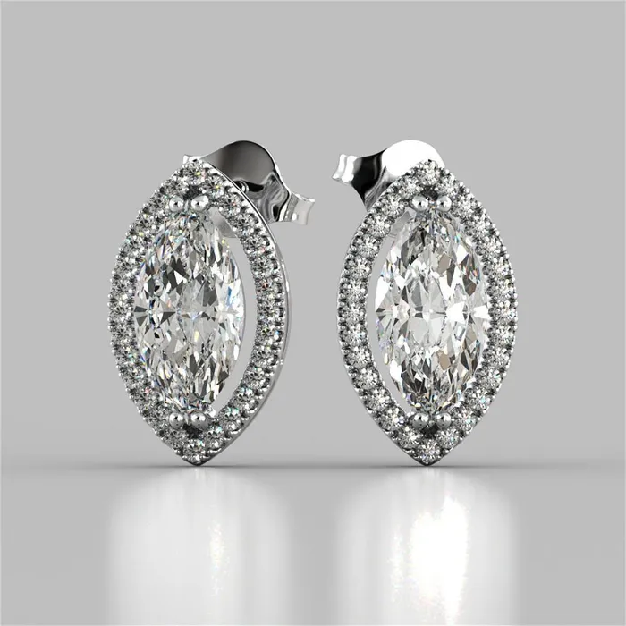 GB Earrings 340 Ct Marquise And Round Halo Natural Earth Mined Diamond Stud Earring White Gold GB Earrings 340 Ct Marquise And Round Halo Natural Earth Mined Diamond Stud Earring White Gold