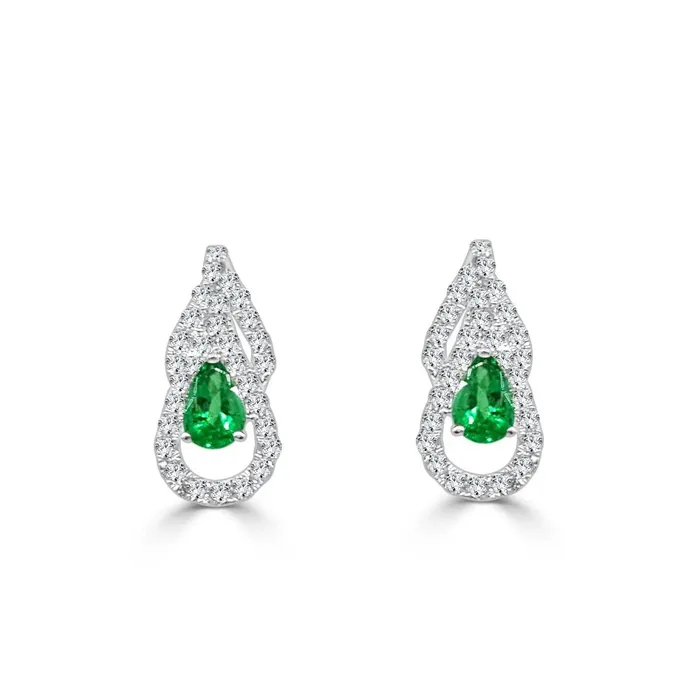 GB Earrings 550 Carats Pear Green Emerald With Natural Earth Mined Diamonds Drop Earrings White Gold 14K GB Earrings 550 Carats Pear Green Emerald With Natural Earth Mined Diamonds Drop Earrings White Gold 14K