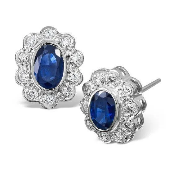 GB Earrings Women Studs Earring Sapphire And Natural Earth Mined Diamonds 3 Ct White Gold GB Earrings Women Studs Earring Sapphire And Natural Earth Mined Diamonds 3 Ct White Gold