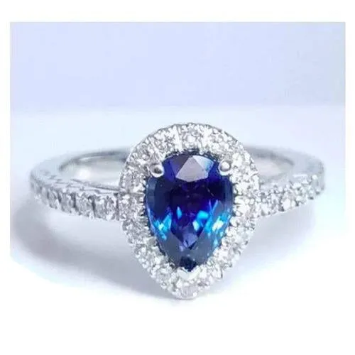 GB Halo Natural Earth Mined Diamond Sri Lanka Blue Sapphire Ring 275 Carats Rings GB Halo Natural Earth Mined Diamond Sri Lanka Blue Sapphire Ring 275 Carats Rings
