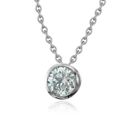 GB Necklaces 1 Carat Round Cut Natural Earth Mined Diamond Bezel Set Pendant With Chain White Gold 14K GB Necklaces 1 Carat Round Cut Natural Earth Mined Diamond Bezel Set Pendant With Chain White Gold 14K