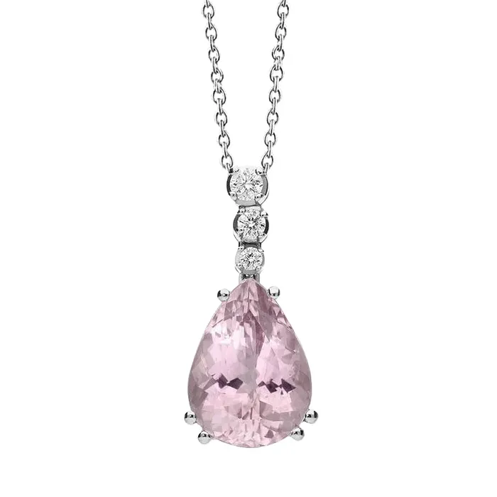 GB Necklaces 1650 Ct Pear Cut Kunzite With Natural Earth Mined Diamond Necklace Pendant White Gold GB Necklaces 1650 Ct Pear Cut Kunzite With Natural Earth Mined Diamond Necklace Pendant White Gold