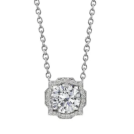 GB Necklaces Ladies Round Genuine Natural Earth Mined Diamond Necklace Pendant 1 Carat White Gold 14K
