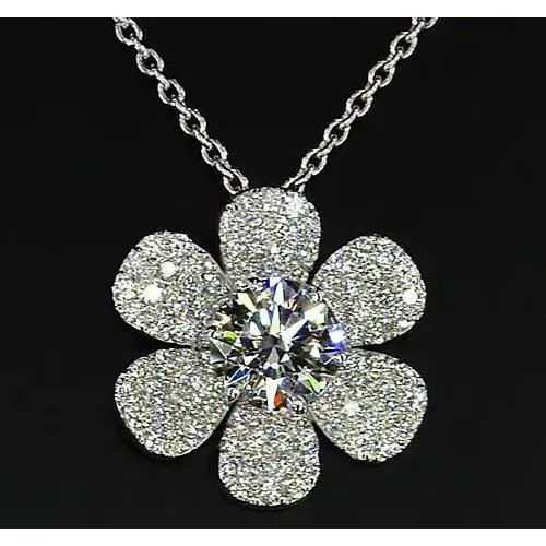 GB Necklaces Natural Earth Mined Diamond Pendant Flower 350 Carats White Gold 14K F Vs1 New GB Necklaces Natural Earth Mined Diamond Pendant Flower 350 Carats White Gold 14K F Vs1 New