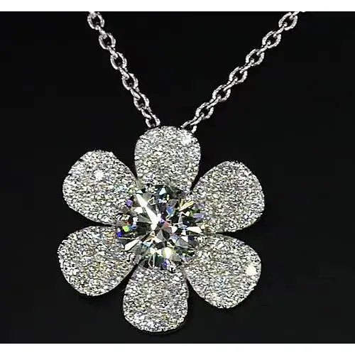 GB Necklaces Natural Earth Mined Diamond Pendant Flower 350 Carats White Gold 14K F Vs1 New GB Necklaces Natural Earth Mined Diamond Pendant Flower 350 Carats White Gold 14K F Vs1 New