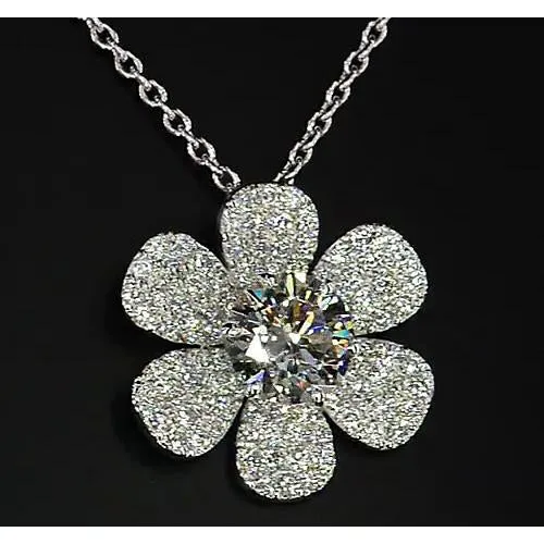 GB Necklaces Natural Earth Mined Diamond Pendant Flower 350 Carats White Gold 14K F Vs1 New GB Necklaces Natural Earth Mined Diamond Pendant Flower 350 Carats White Gold 14K F Vs1 New