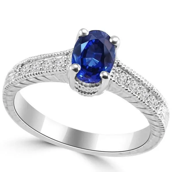 GB Oval Cut Blue Sapphire With Natural Earth Mined Diamond Ring 185 Carats White Gold 14K Rings GB Oval Cut Blue Sapphire With Natural Earth Mined Diamond Ring 185 Carats White Gold 14K Rings