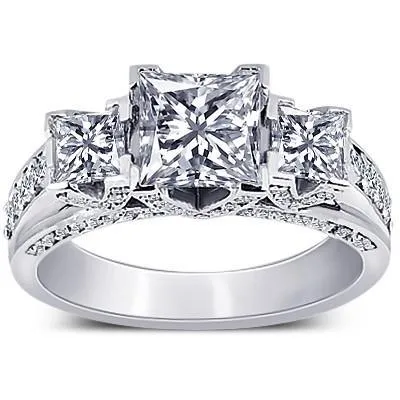GB Princess Round Natural Earth Mined Diamond 3 Carat 3 Stone Style Engagement Ring Rings GB Princess Round Natural Earth Mined Diamond 3 Carat 3 Stone Style Engagement Ring Rings