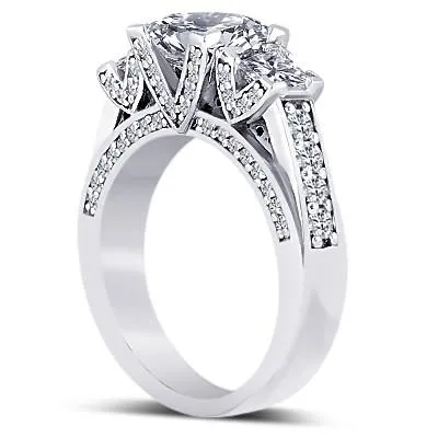 GB Princess Round Natural Earth Mined Diamond 3 Carat 3 Stone Style Engagement Ring Rings