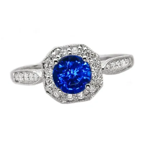 GB Rings 15 Ct Sapphire And Natural Earth Mined Diamond Wedding Ring 14K White Gold GB Rings 15 Ct Sapphire And Natural Earth Mined Diamond Wedding Ring 14K White Gold