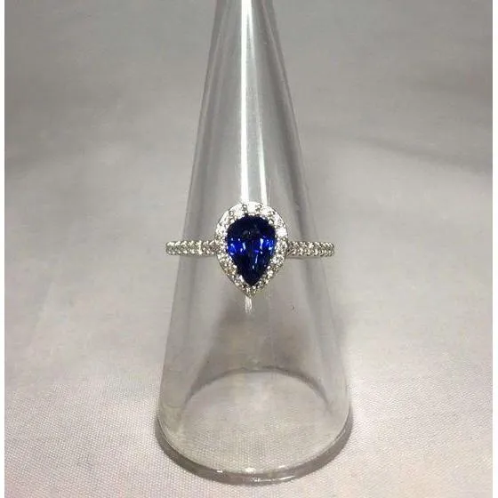 GB Rings 160 Ct Pear Cut Sri Lanka Blue Sapphire Natural Earth Mined Diamond Ring