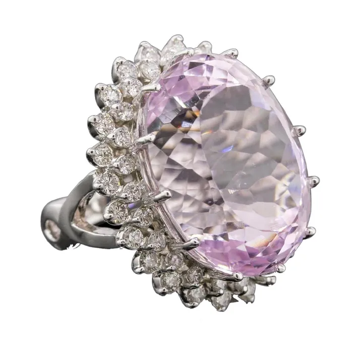 GB Rings 3875 Carats Pink Kunzite And Natural Earth Mined Diamonds Fancy Ring White Gold