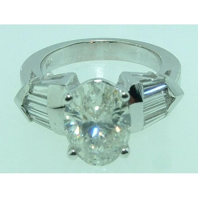 GB Rings 4 Ct Oval Baguette Real Natural Earth Mined Diamond 3 Stone Engagement Ring White Gold