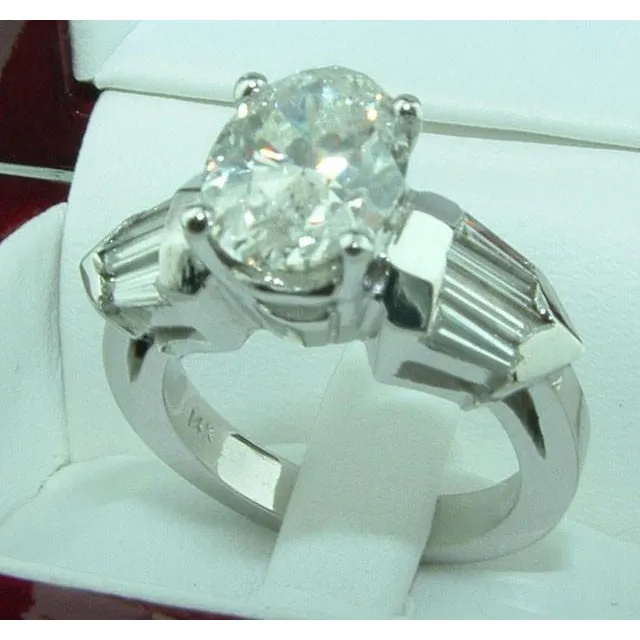 GB Rings 4 Ct Oval Baguette Real Natural Earth Mined Diamond 3 Stone Engagement Ring White Gold