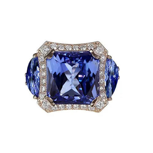 GB Rings 675 Carat Radiant Tanzanite And Round Natural Earth Mined Diamonds Fancy Ring Gold GB Rings 675 Carat Radiant Tanzanite And Round Natural Earth Mined Diamonds Fancy Ring Gold