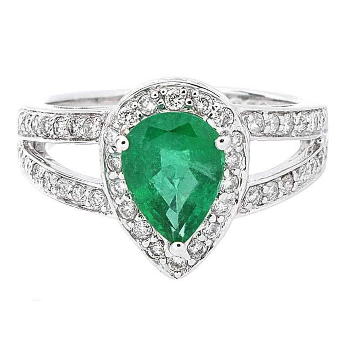 GB Rings 6 Carats Pear Green Emerald With Natural Earth Mined Diamond Wedding Ring White Gold 14K GB Rings 6 Carats Pear Green Emerald With Natural Earth Mined Diamond Wedding Ring White Gold 14K