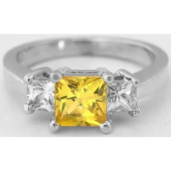 GB Rings Princess Natural Earth Mined Diamond Yellow Sapphire Ring 5 Carat 3 Stone White Gold 14K GB Rings Princess Natural Earth Mined Diamond Yellow Sapphire Ring 5 Carat 3 Stone White Gold 14K