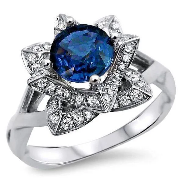 GB Rings Sri Lanka Sapphire With Natural Earth Mined Diamonds 3 Ct Flower Ring White Gold 14K GB Rings Sri Lanka Sapphire With Natural Earth Mined Diamonds 3 Ct Flower Ring White Gold 14K