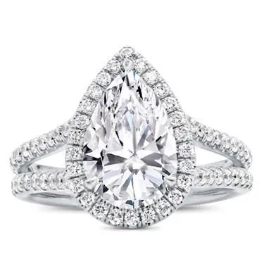 GB Rings White Gold 14K Pear And Round Cut Halo 82 Carats Lab Grown Diamond Ring GB Rings White Gold 14K Pear And Round Cut Halo 82 Carats Lab Grown Diamond Ring