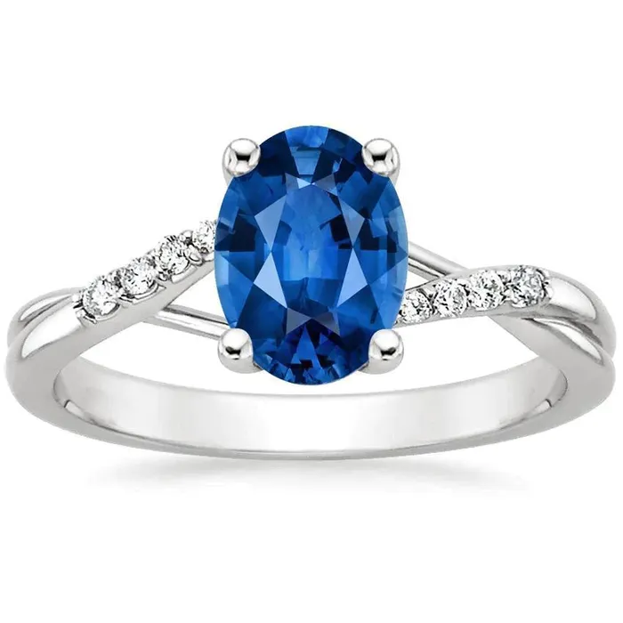 GB Rings White Gold Oval Ceylon Sapphire Ring