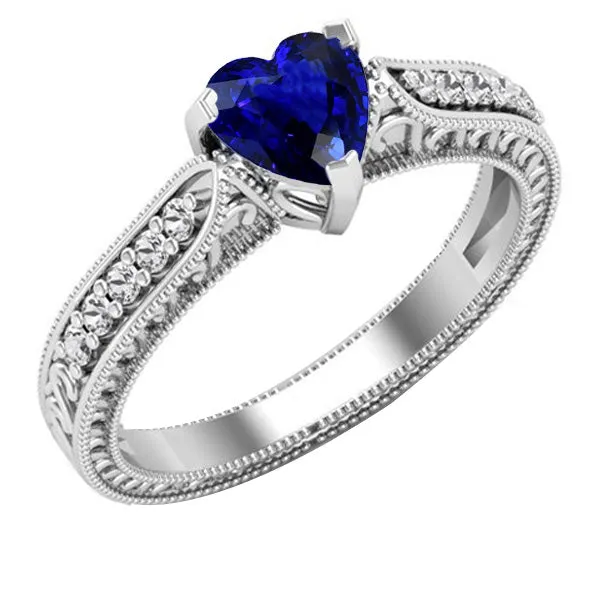 Gemstone Ring Heart Blue Sapphire Jewelry Milgrain Shank 2 Carats HarryChadEntcom Rings Gemstone Ring Heart Blue Sapphire Jewelry Milgrain Shank 2 Carats HarryChadEntcom Rings