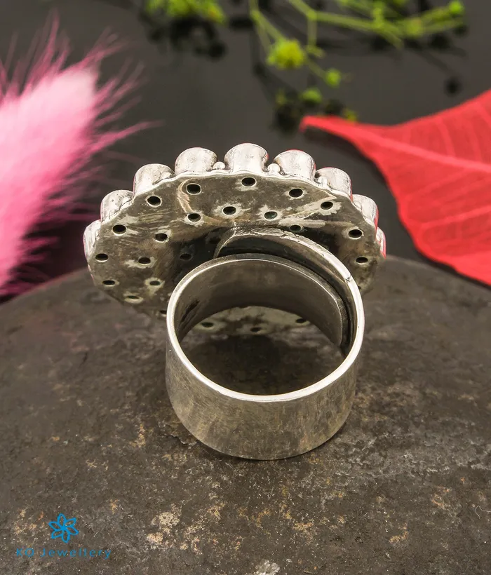 Gemstone The Amrita Silver Gemstone Cocktail FingerringCoralTurquoise Rings