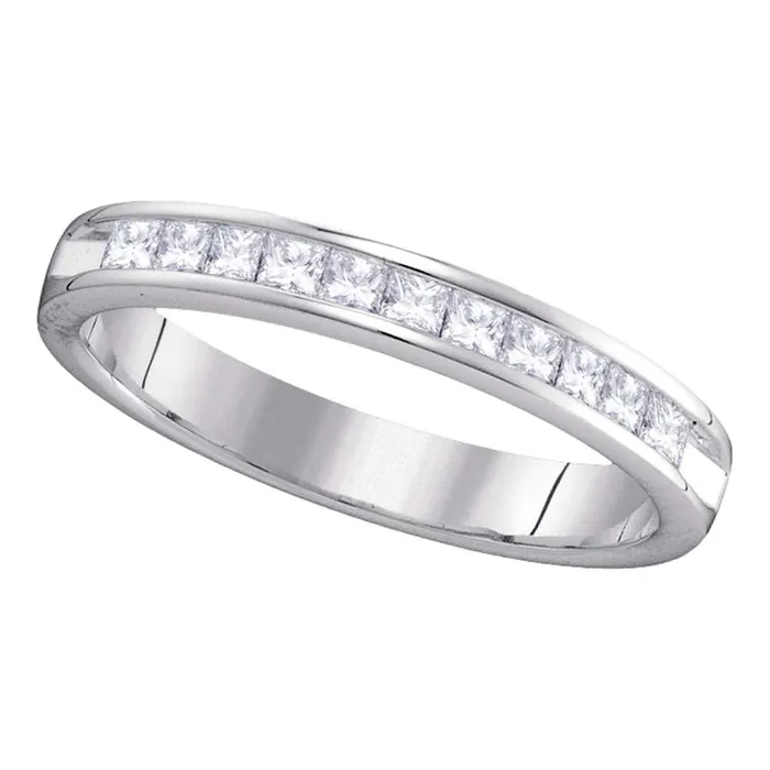 GND 14kt White Gold Princess Diamond Single Row Wedding Band 12 Cttw Size 7 GND Rings GND 14kt White Gold Princess Diamond Single Row Wedding Band 12 Cttw Size 7 GND Rings