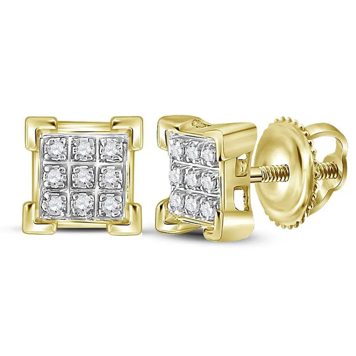 GND Earrings GND 10kt Yellow Gold Womens Round Diamond Square Cluster Earrings 120 Cttw GND Earrings GND 10kt Yellow Gold Womens Round Diamond Square Cluster Earrings 120 Cttw