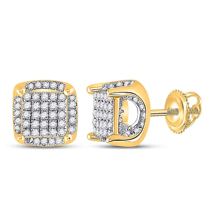 GND Earrings GND 10Kt Yellow Gold Womens Round Diamond Square Earrings 12 Cttw GND Earrings GND 10Kt Yellow Gold Womens Round Diamond Square Earrings 12 Cttw