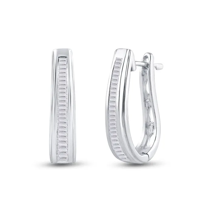 GND GND 10kt White Gold Womens Baguette Channelset Diamond Hoop Earrings 12 Cttw Earrings GND GND 10kt White Gold Womens Baguette Channelset Diamond Hoop Earrings 12 Cttw Earrings