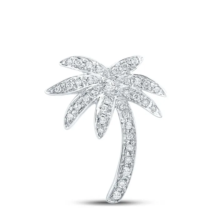 GND Necklaces GND 14kt White Gold Round Diamond Palm Tree Nautical Beach Pendant 14 Cttw