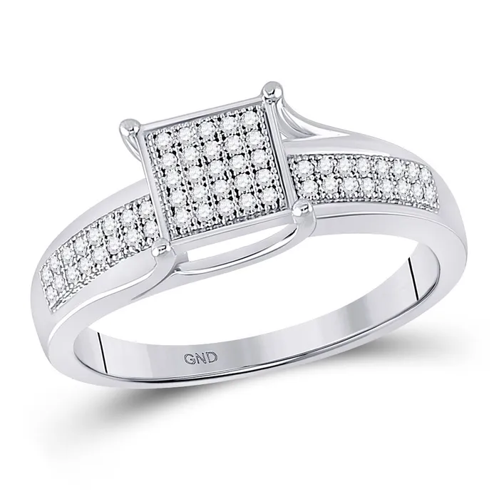 GND Rings GND Sterling Silver Womens Round Diamond Square Cluster Ring 16 Cttw GND Rings GND Sterling Silver Womens Round Diamond Square Cluster Ring 16 Cttw