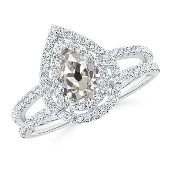 Halo Pear Natural Earth Mined Diamond Engagement Ring 250 Carats Old Cut Split Shank HarryChadEntcom Rings Halo Pear Natural Earth Mined Diamond Engagement Ring 250 Carats Old Cut Split Shank HarryChadEntcom Rings