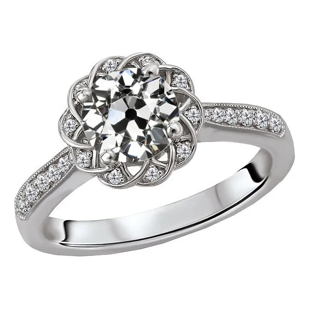 Halo Wedding Ring Round Old Mine Cut Natural Earth Mined Diamond Flower Style 4 Carats HarryChadEntcom Rings Halo Wedding Ring Round Old Mine Cut Natural Earth Mined Diamond Flower Style 4 Carats HarryChadEntcom Rings