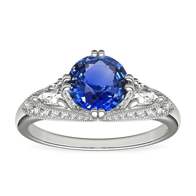 HarryChadEntcom Ceylon Sapphire Round Natural Earth Mined Diamond Ring Antique Style 275 Carats Rings HarryChadEntcom Ceylon Sapphire Round Natural Earth Mined Diamond Ring Antique Style 275 Carats Rings