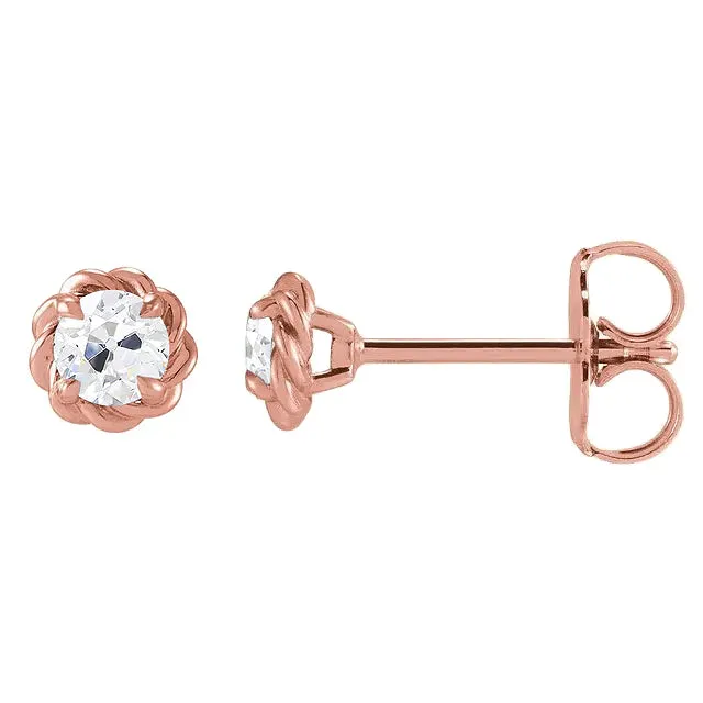 HarryChadEntcom Earrings Eagle Claw Prongs Rose Gold Stud Earrings Old Cut Natural Earth Mined Diamond Push Backs