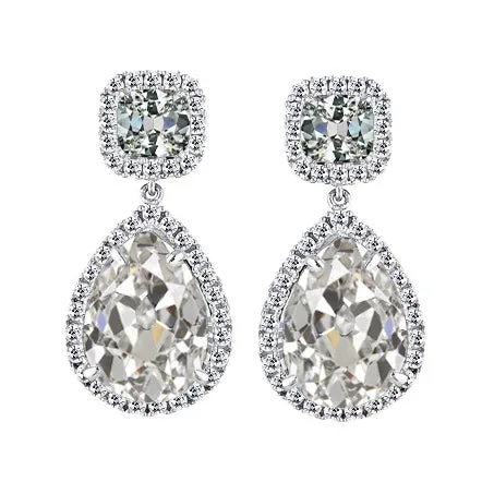 HarryChadEntcom Earrings Pear Cushion Old Mine Cut Real Diamond Halo Drop Earrings 650 Carats HarryChadEntcom Earrings Pear Cushion Old Mine Cut Real Diamond Halo Drop Earrings 650 Carats