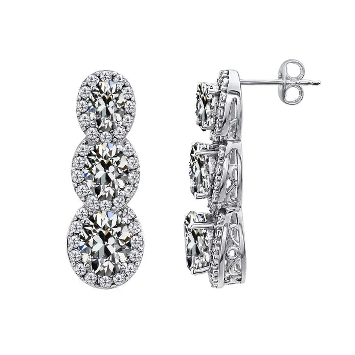 HarryChadEntcom Earrings Triple Halo Real Diamond Oval Old Miner Dangle Earrings 6 Carats