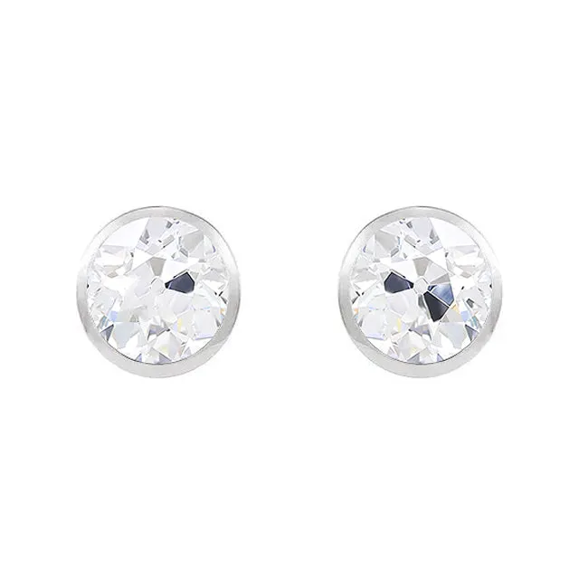 HarryChadEntcom Earrings White Gold Stud Earrings 4 Ct Bezel Set Old Miner Real Diamond