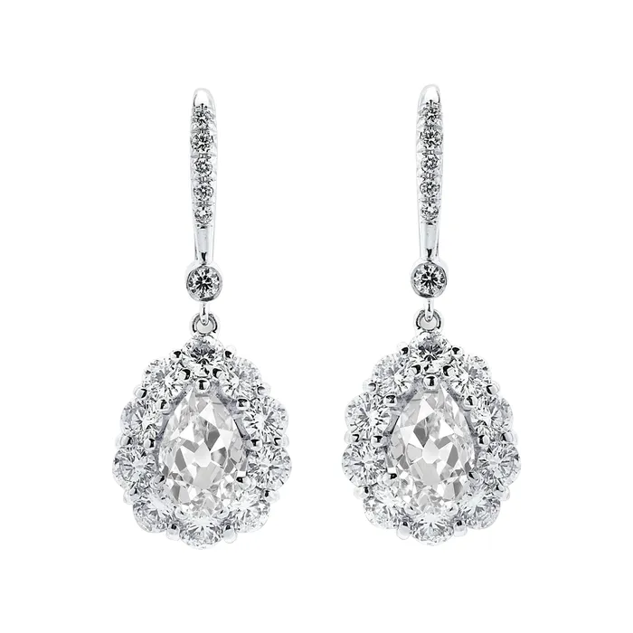 HarryChadEntcom Flower Style Genuine Natural Earth Mined Diamond Halo Dangle Earrings 450 Ct Pear Cut Old Miner Earrings HarryChadEntcom Flower Style Genuine Natural Earth Mined Diamond Halo Dangle Earrings 450 Ct Pear Cut Old Miner Earrings