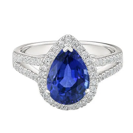 HarryChadEntcom Halo Natural Earth Mined Diamond Engagement Ring Pear Ceylon Sapphire Split Shank 4 Carats Rings HarryChadEntcom Halo Natural Earth Mined Diamond Engagement Ring Pear Ceylon Sapphire Split Shank 4 Carats Rings