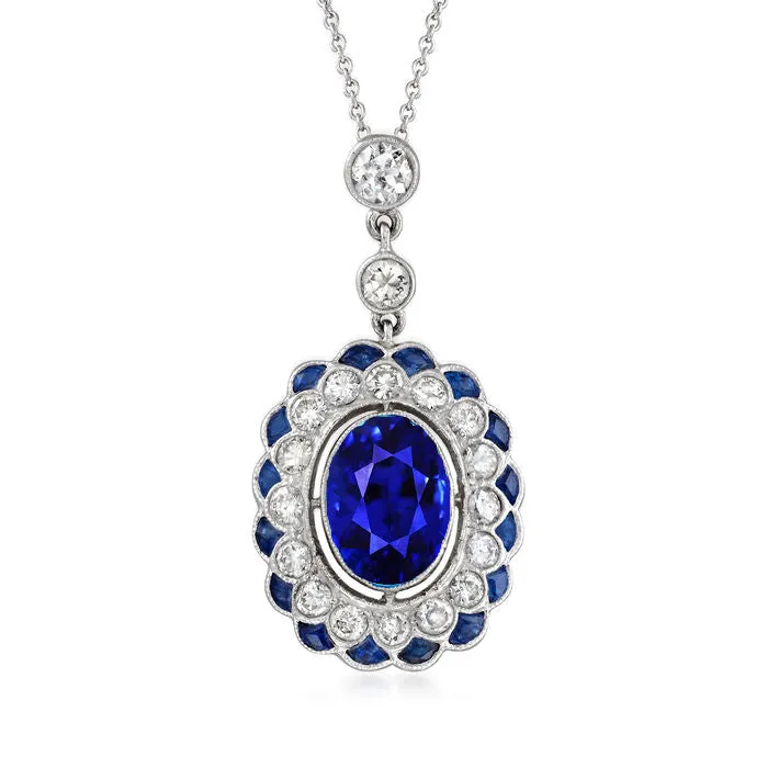 HarryChadEntcom Necklaces Round Natural Earth Mined Diamond Double Halo Oval Sapphire Pendant 450 Carats HarryChadEntcom Necklaces Round Natural Earth Mined Diamond Double Halo Oval Sapphire Pendant 450 Carats